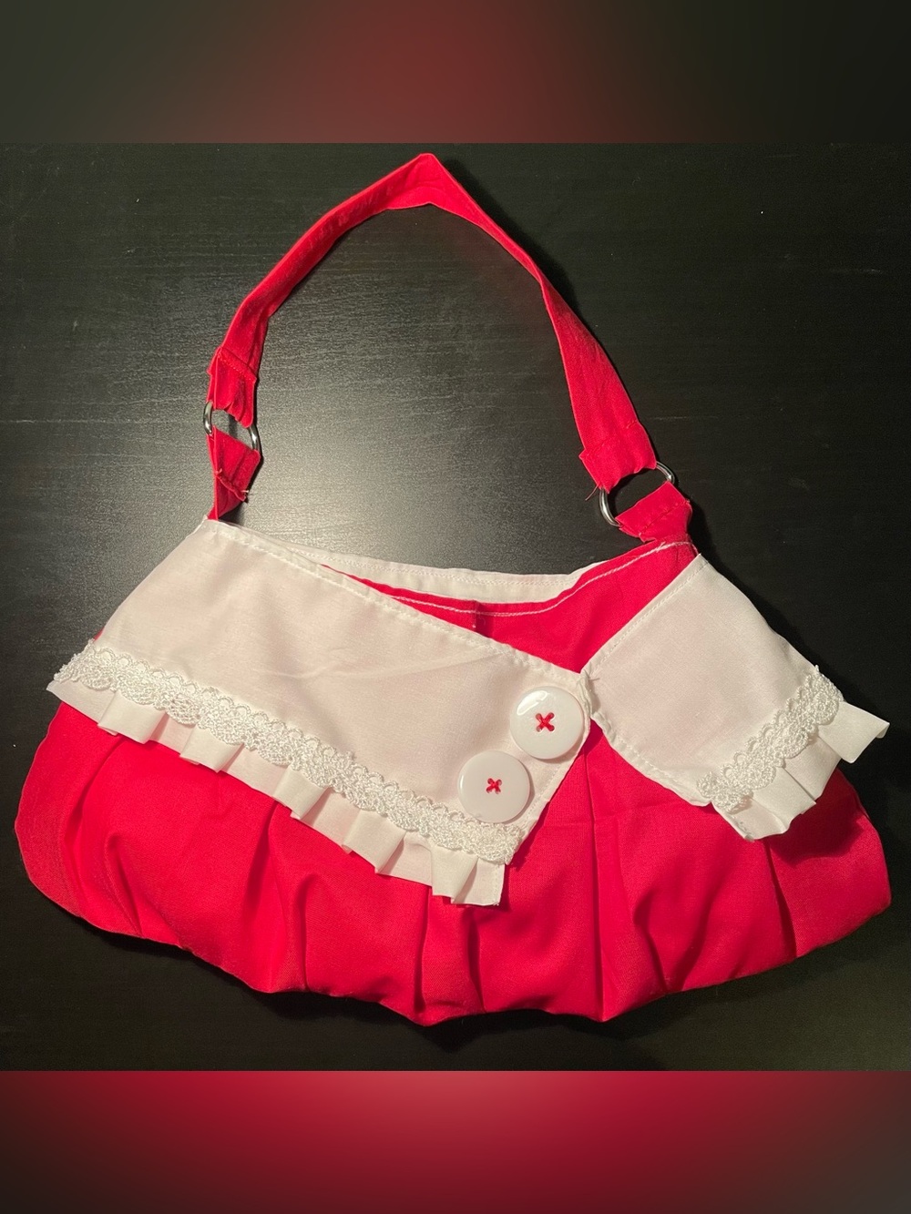 Red and White Ruffle Shoulder Bag
